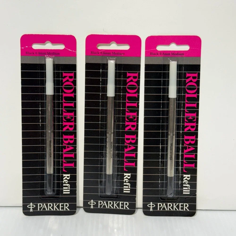 3 Pack Parker Rollerball Pen Refills Black 0.8mm Medium 30215 Vintage 1991 USA
